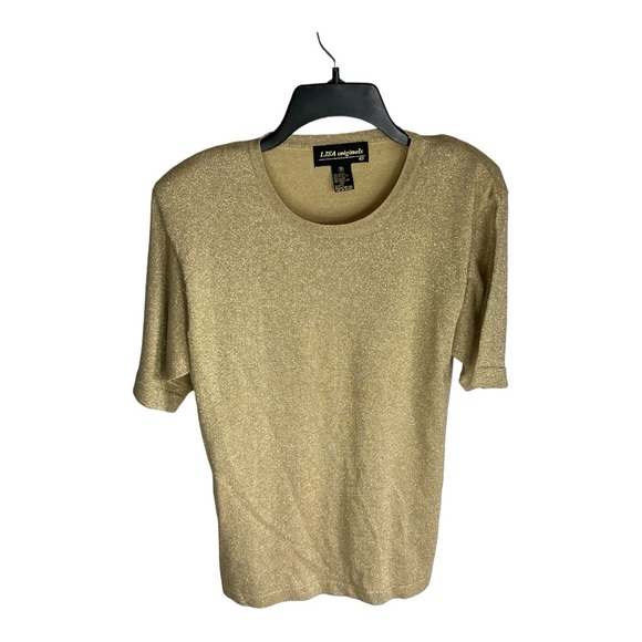 LISA Originals Women’s Metallic Gold Shoulder Padded Top - Picture 1 of 3